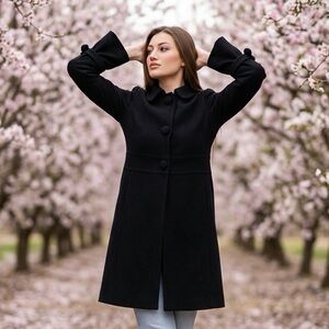 J. Crew 94%wool Classic Black long warm Trench Coat jacket sz 8